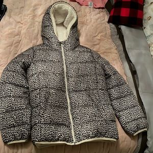 Fleece lined gap kids puffy coat XL worn once animal print